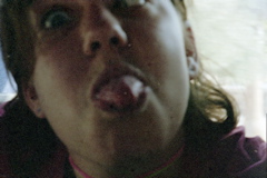 Rachel sticking out tongue
