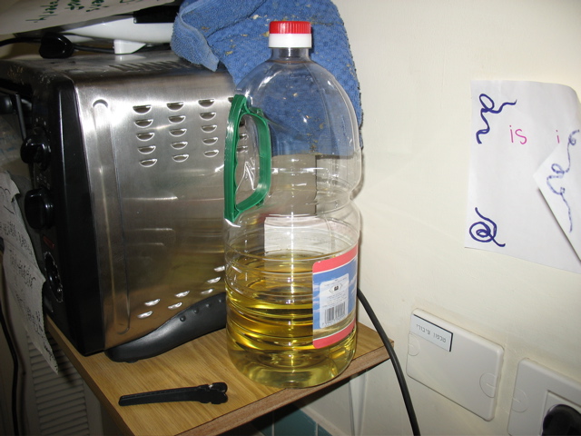That 3-liter bottle of oil was full before we began.