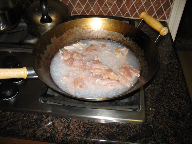 The chicken cooks
