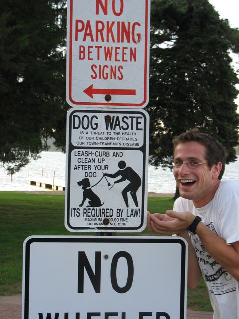 Matt catches the Man Waste on the Dog Waste sign