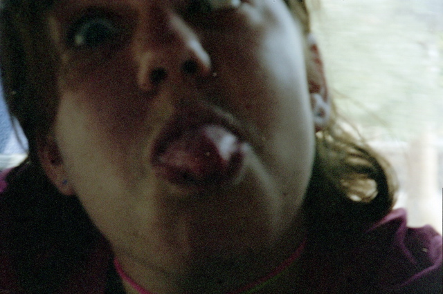 Rachel sticking out tongue