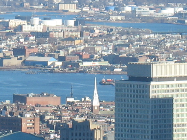 The Old North Church (white steeple) where Paul Revere hung the lanterns