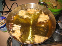 The donuts fry in our deep-fryer
