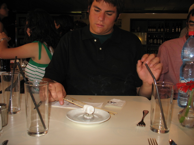 Teppy roasts a marshmallow