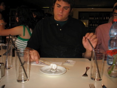 Teppy roasts a marshmallow