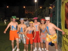 Nathan, Daniel Peaceman, Ross, Jeremy, Lev, and Daniel Goldstein spell: NATIV! On a very very cold night.
