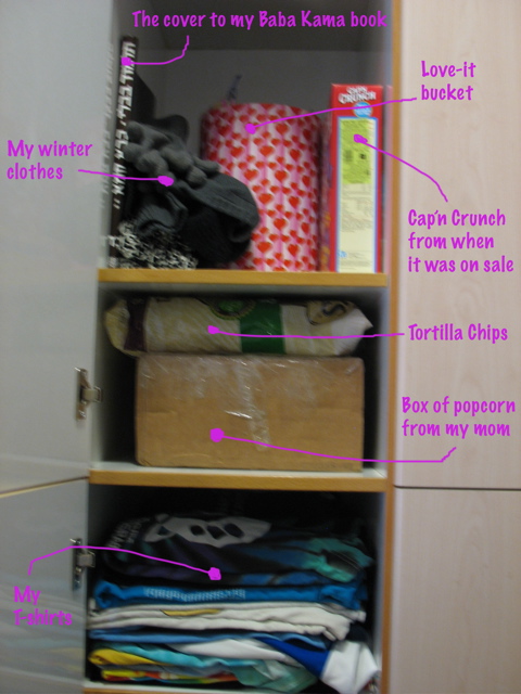 My upper shelves, with explanation