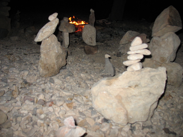 Rock sculptures and fire