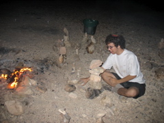 Marty builds some rock sculptures.