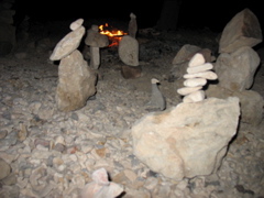 Rock sculptures and fire