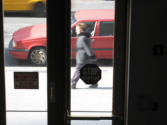 A bald man; a cab